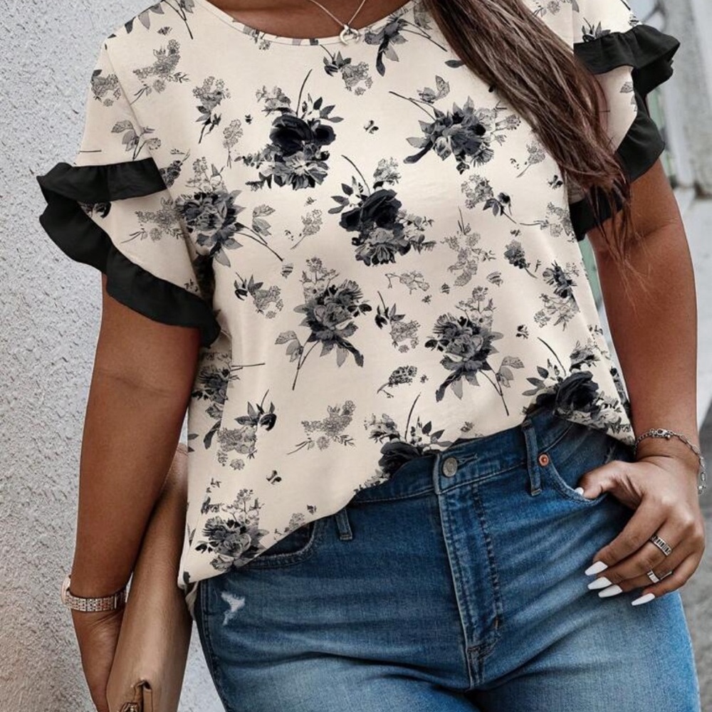 Floral Print Ruffle Sleeve Top - Picture 3 of 6